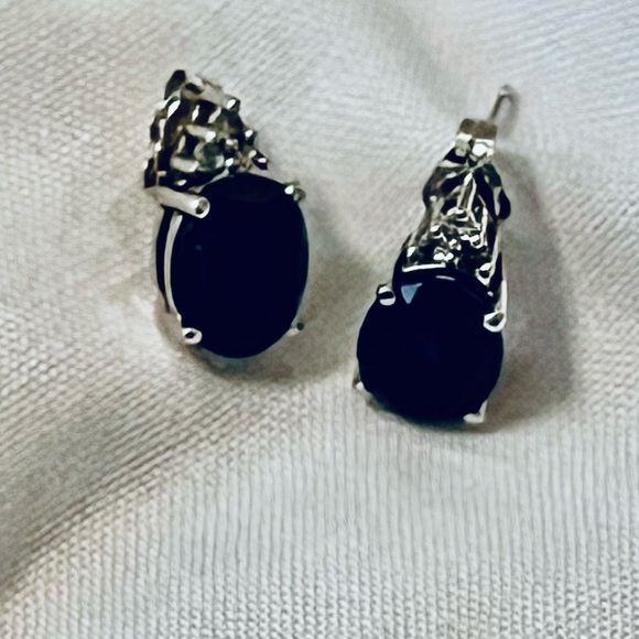 Elegant Sterling Silver with Blue Sapphire and Diamond like Gem Earrings Shining - Picture 5 of 17